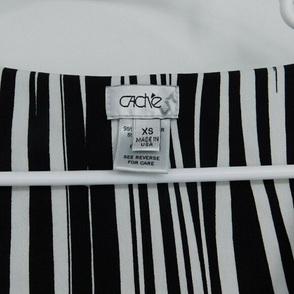 Cache Blouse Womens XS Pullover Black White Striped Stretchy Side Drawstrings - Picture 5 of 7